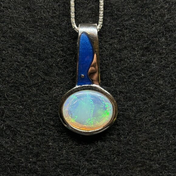 Australian Lambina Spider Web Opal Pendant Necklace